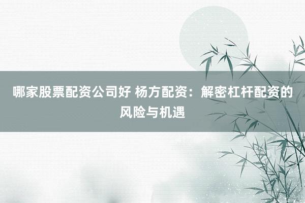 哪家股票配资公司好 杨方配资：解密杠杆配资的风险与机遇